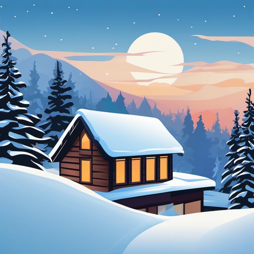 Snowy Roof Scene clipart - Snow-covered roof with picturesque scenery, ,vector color clipart,minimal