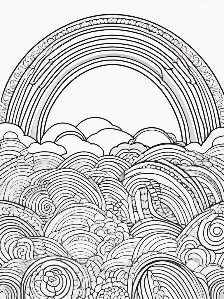 Rainbow Coloring Page - Rainbow with intricate detailing for adults.  easy,simple,minimal,coloring pages,black and white outline