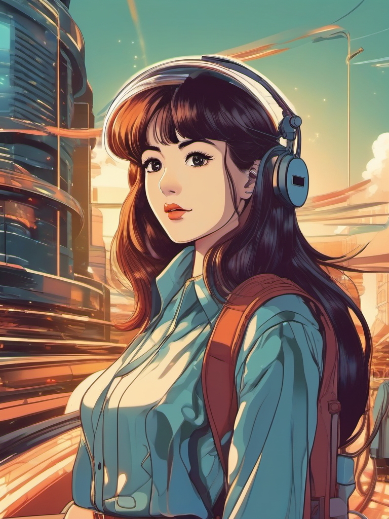 1990 Retro Anime Girl - Encounters future and past selves through time travel.  clipart style