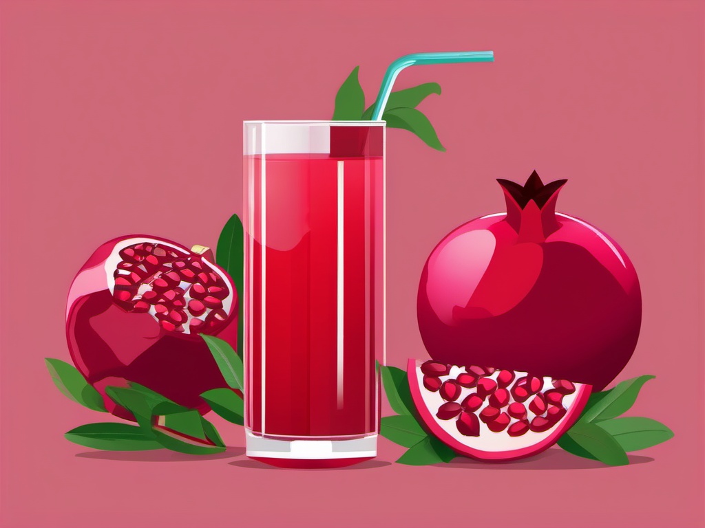 Pomegranate and Pomegranate Juice Clipart - A ripe pomegranate and a glass of pomegranate juice.  color vector clipart, minimal style