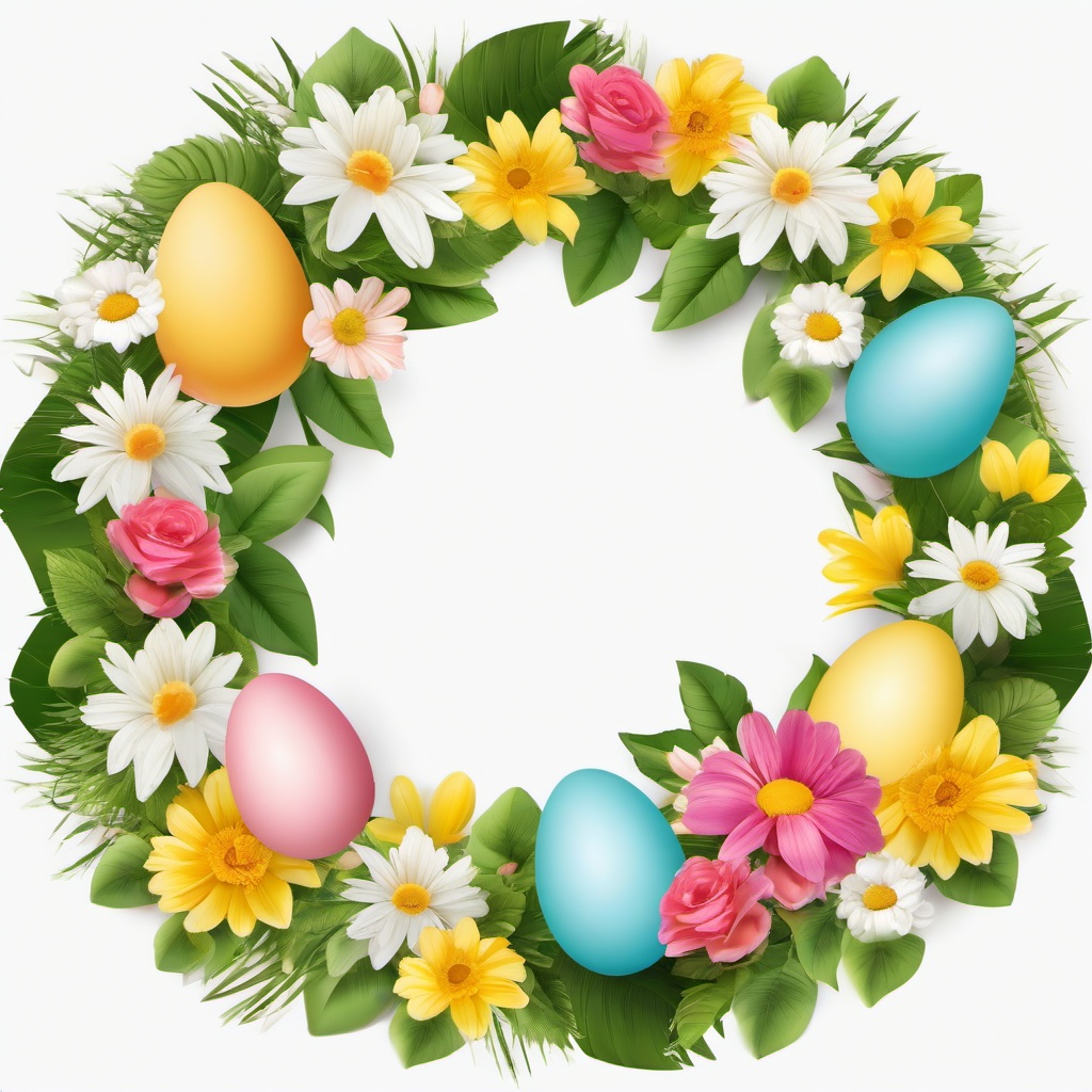 Easter clipart - Easter wreath with flowers and eggs  