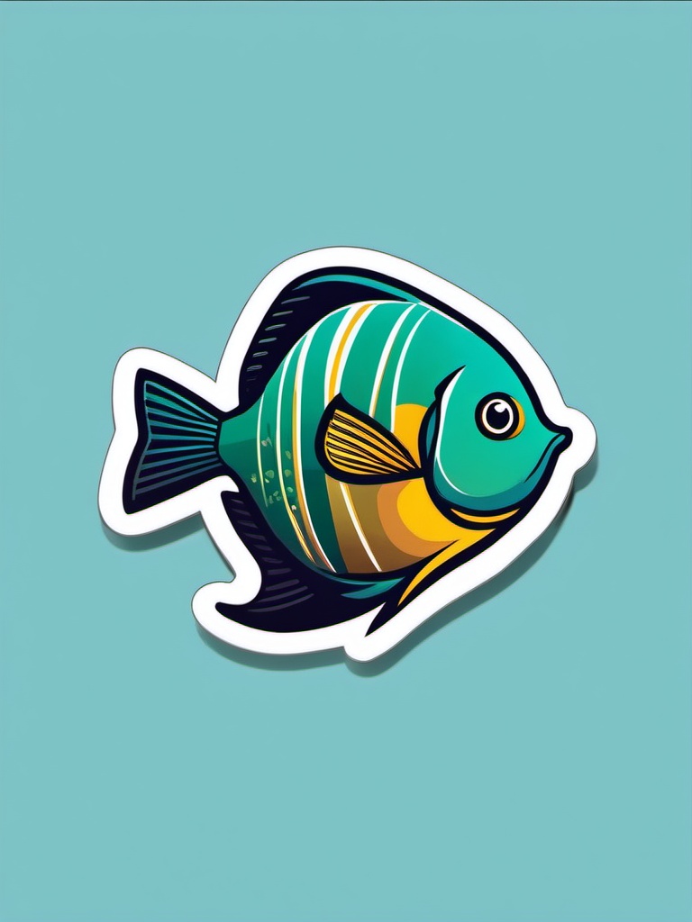 Fish Sticker - A swimming fish with fins. ,vector color sticker art,minimal