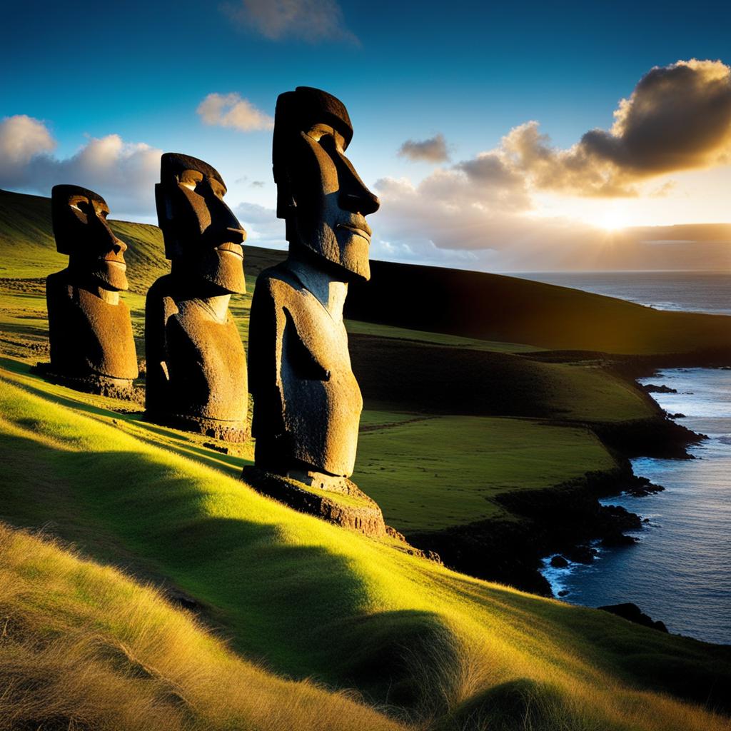 easter island, chile - marvels at the mysterious moai statues while watching the sunset. 