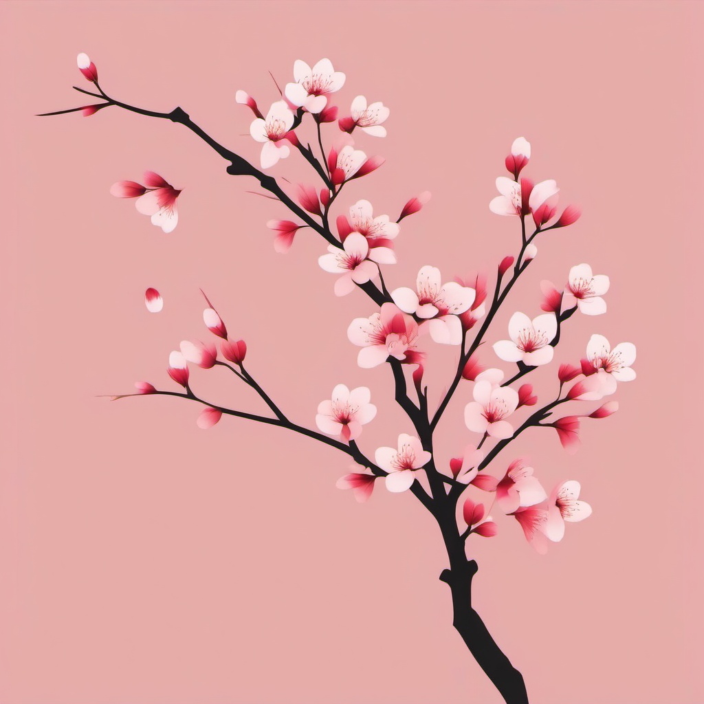 simple japanese cherry blossom branch slightly curved