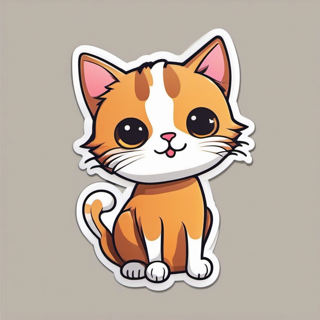 Cat Sticker - Cute cat character, ,vector color sticker art,minimal