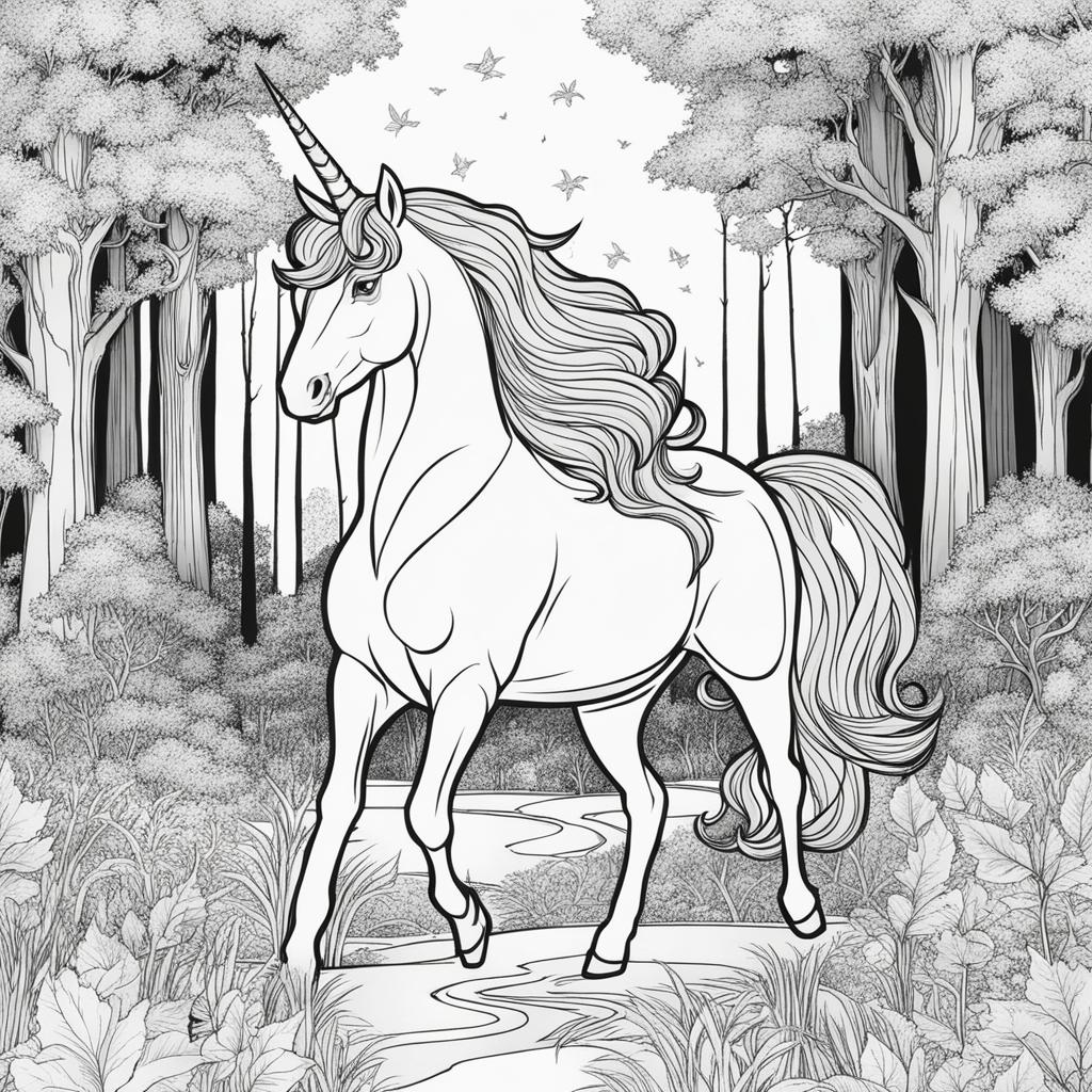 unicorn coloring pages - enigmatic unicorn dwelling in the heart of an ancient forest, its whereabouts known only to the wise. 