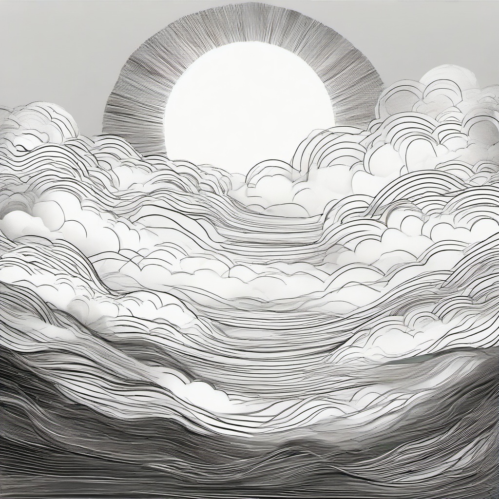 drawing of a sun above the clouds  minimal rough sketch scribbles,doodles,black and white