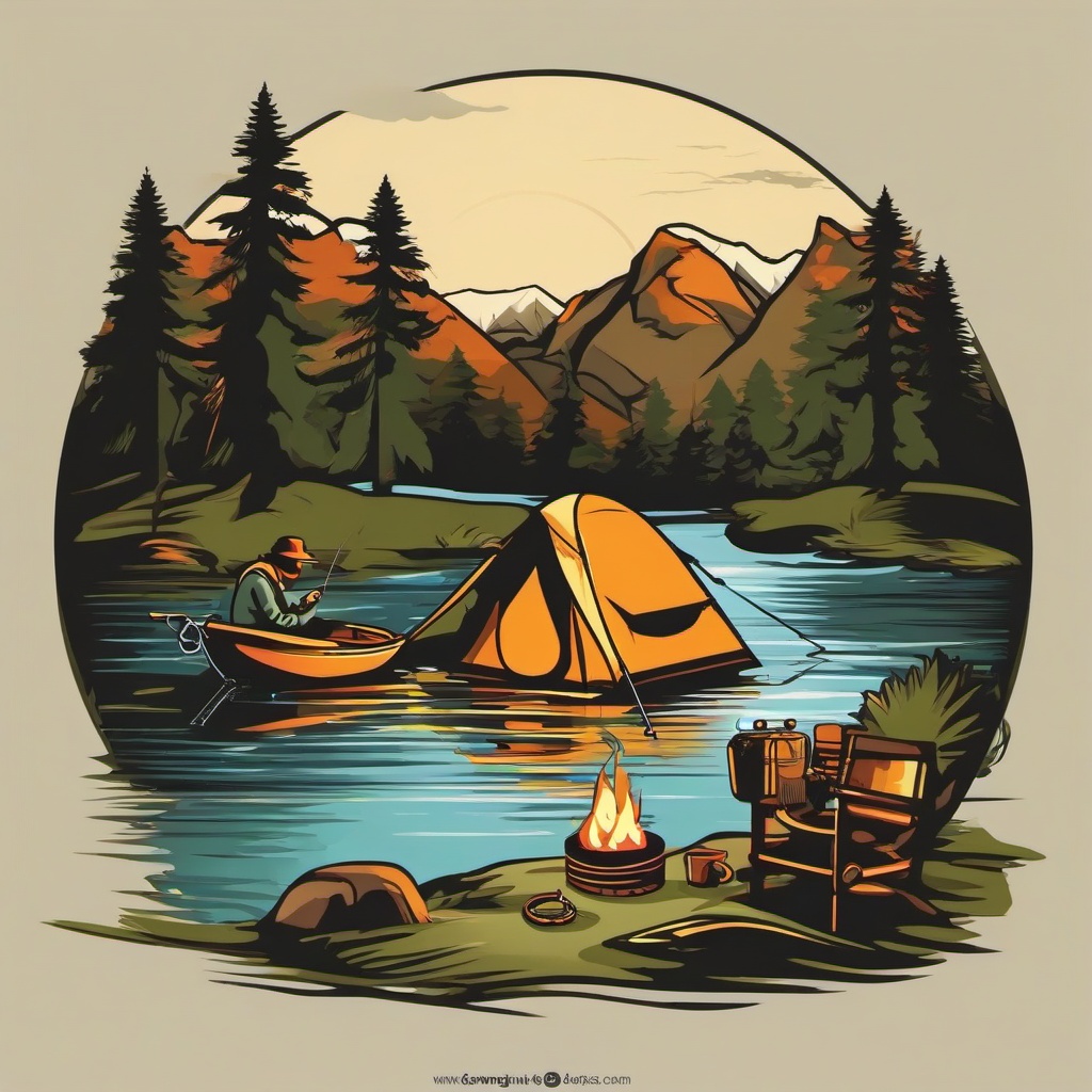 Camping clipart - fishing by the campsite  vector clipart