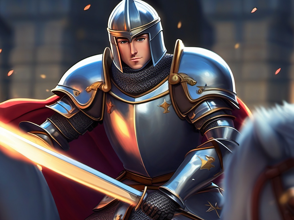 Chivalrous knight, in shining armor, participating in a grand medieval joust, aiming his lance at a worthy opponent.  front facing ,centered portrait shot, cute anime color style, pfp, full face visible