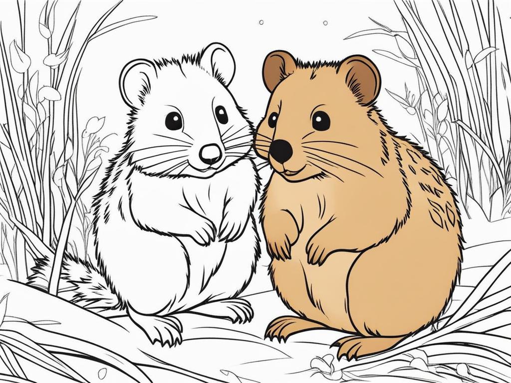 quokkas cute animals coloring page 