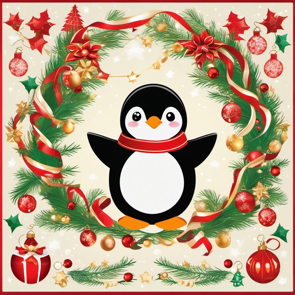 Penguin Christmas - Infuse your holiday projects with the magic of Christmas through delightful penguin-themed illustrations.  color vector clipart