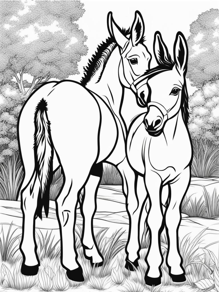 donkey foals cute animals coloring page 