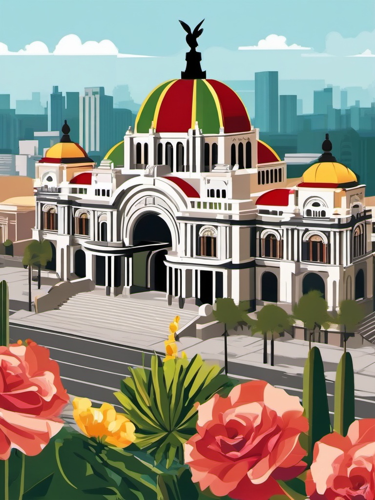 Mexico City clipart - Palacio de Bellas Artes and Zócalo, ,color clipart vector style