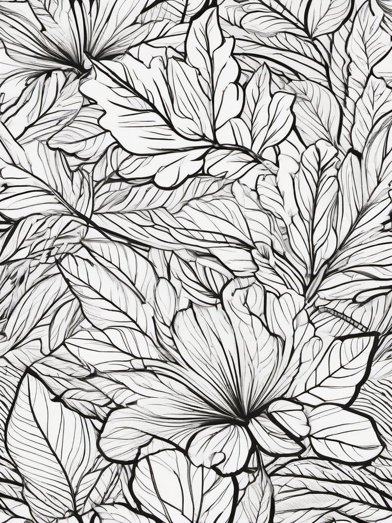 Floral Autumn Foliage - Colorful leaves and late blooms of fall.  outling,coloring pages,black and white