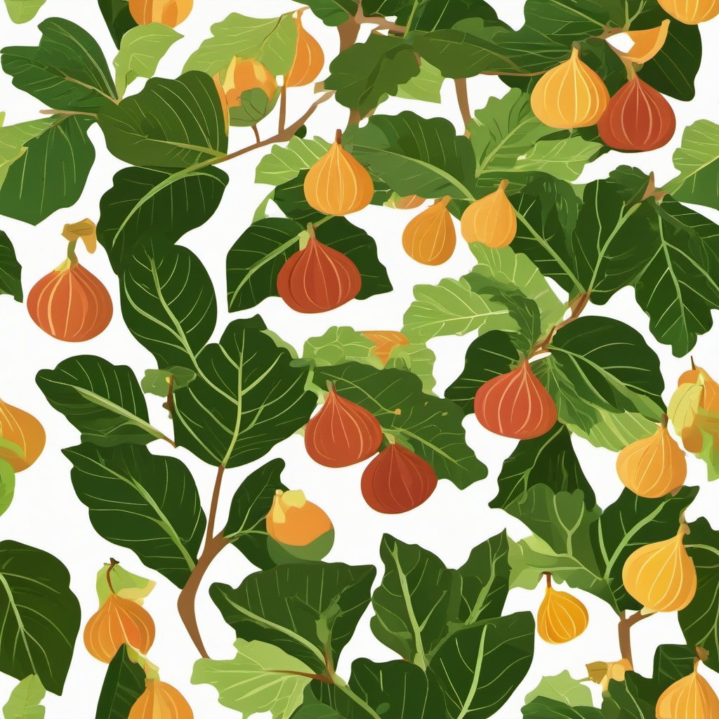 Fig Tree Clipart - Fig tree laden with ripe figs.  color vector clipart, minimal style