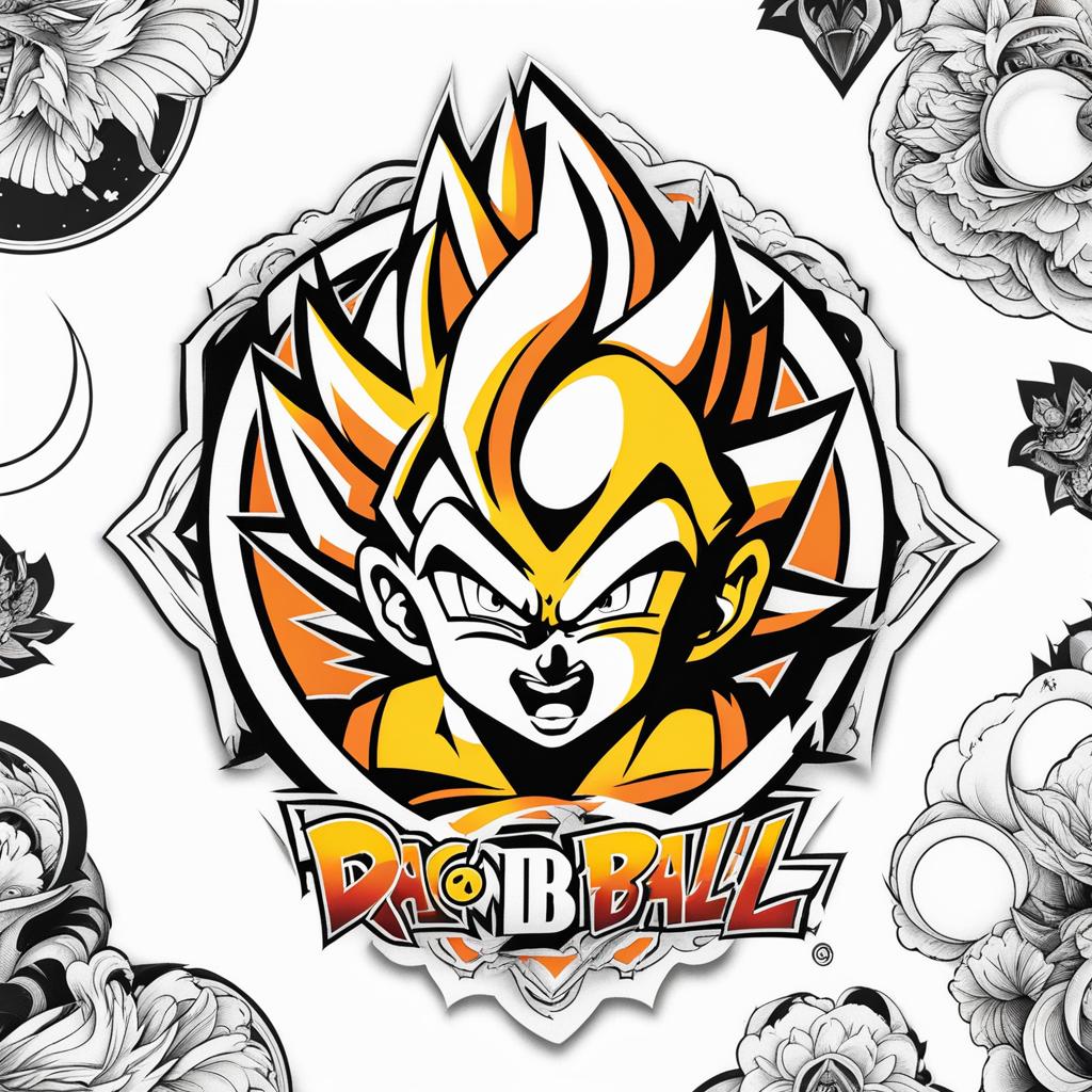 Dragon Ball tattoo, Tattoos inspired by the popular anime and manga series, Dragon Ball.  color, tattoo style pattern, clean white background