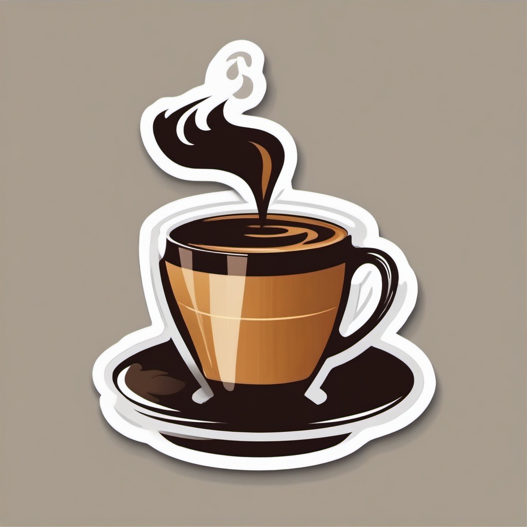 Coffee Cup Sticker - Steaming cup of coffee, ,vector color sticker art,minimal