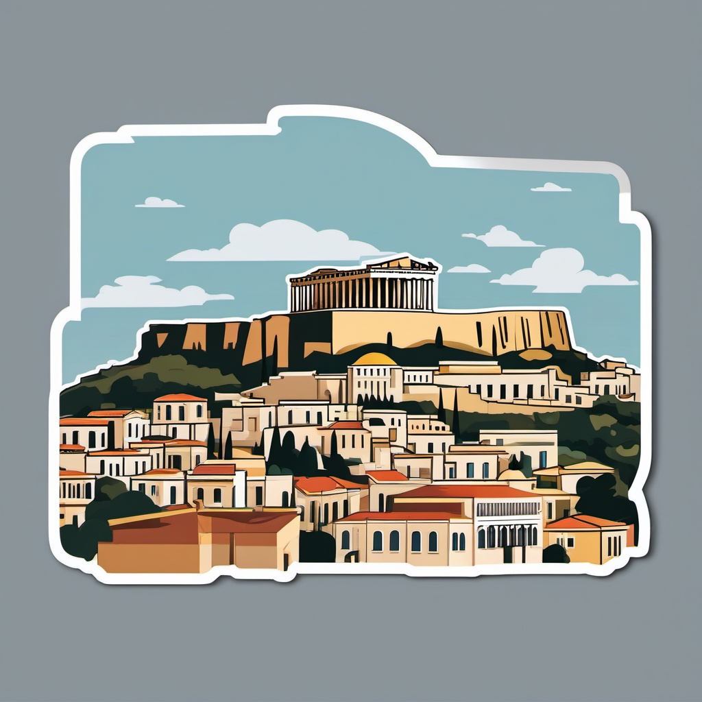 Acropolis sticker- Historic citadel overlooking Athens, , sticker vector art, minimalist design