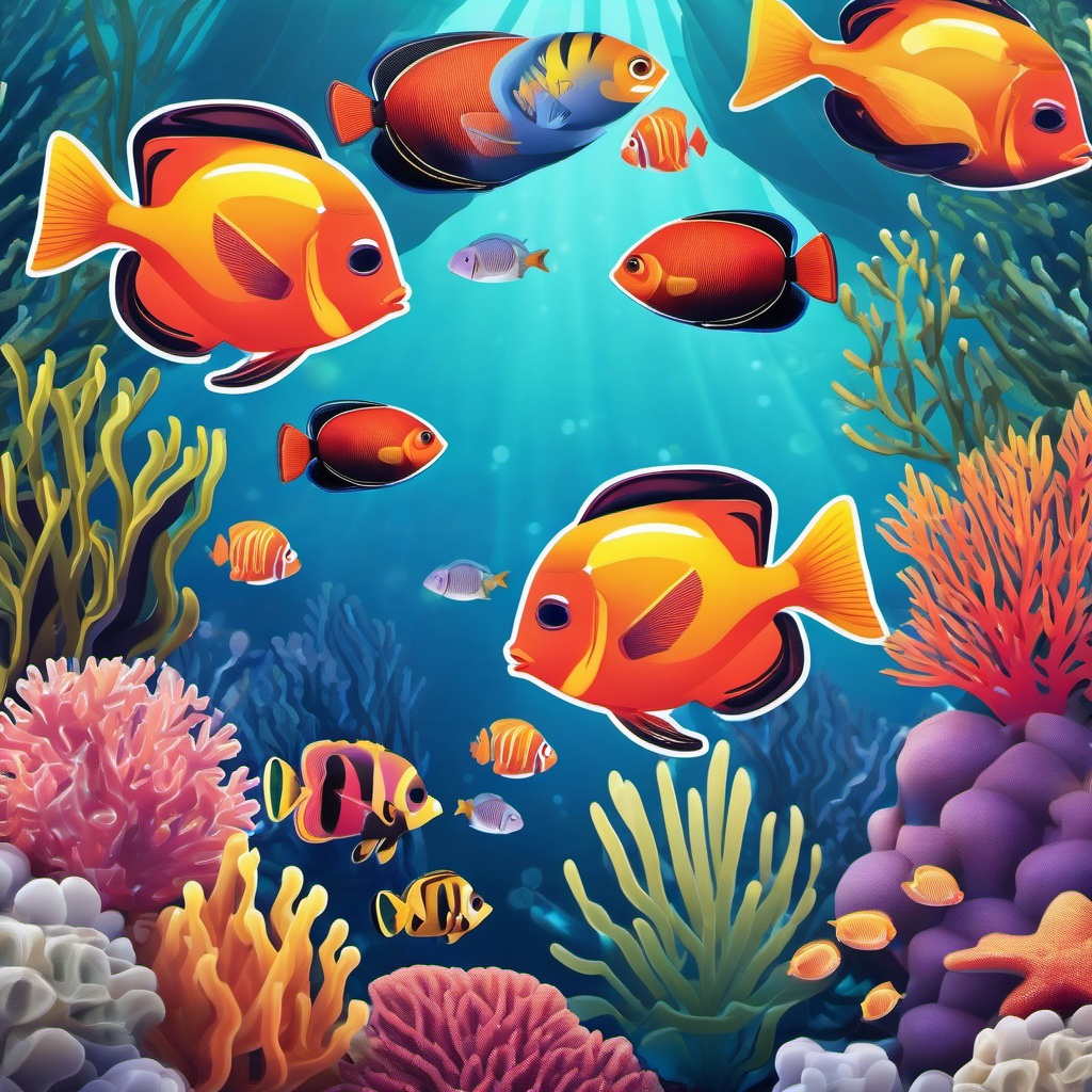 Coral Reef and Tropical Fish Emoji Sticker - Underwater wonders in a vibrant reef, , sticker vector art, minimalist design