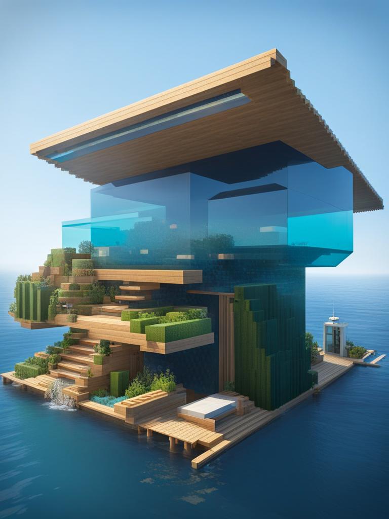 ai-operated ocean cleanup station addressing plastic pollution - minecraft house design ideas minecraft block style