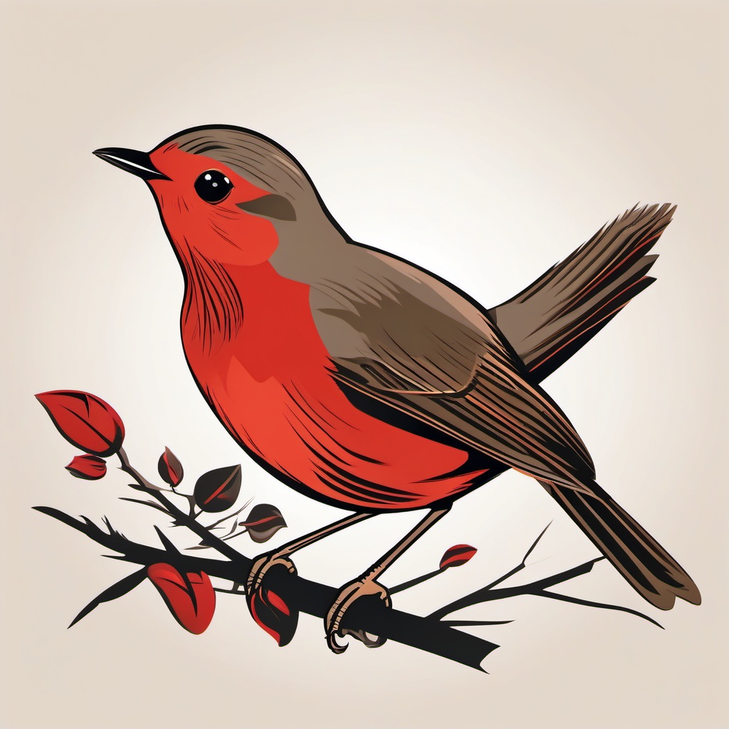 Robin clipart - Small bird with a distinctive red breast taking flight, ,color clipart vector style