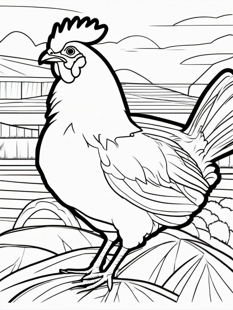 Chicken Coloring Pages - Clucking Egg Laying Barn Bird  minimal black outline printable sheet, coloring page