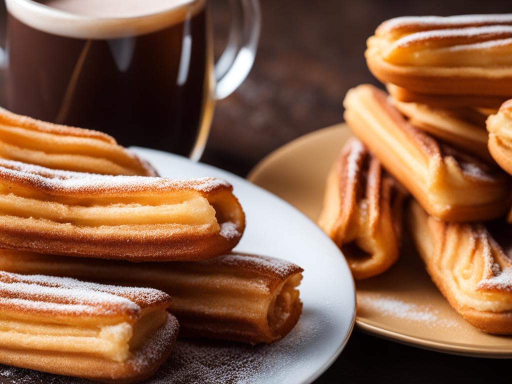 churros with hot chocolate, spanish fried dough pastries, indulged at a lively fiesta in seville. 