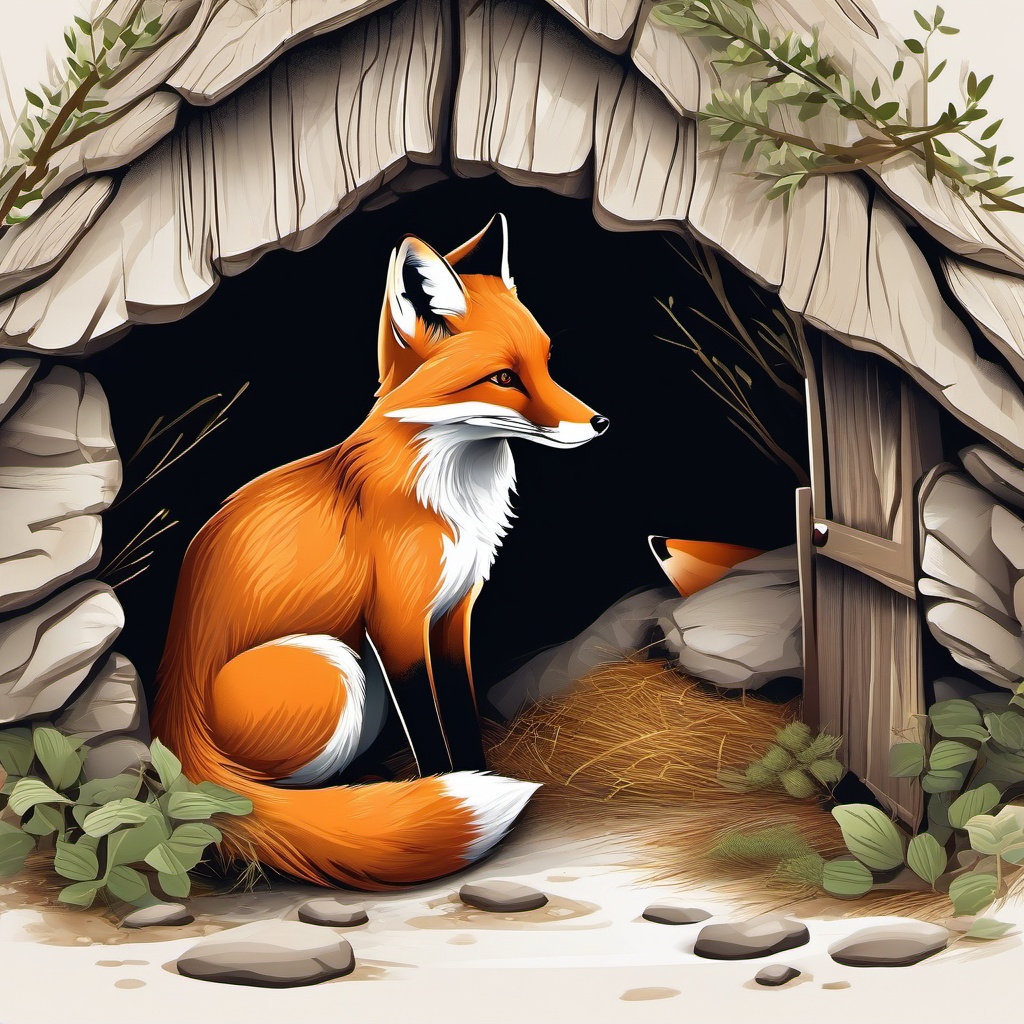 Fox Clipart in a Den,Sly fox in its cozy den, embodying cleverness and adaptability. 