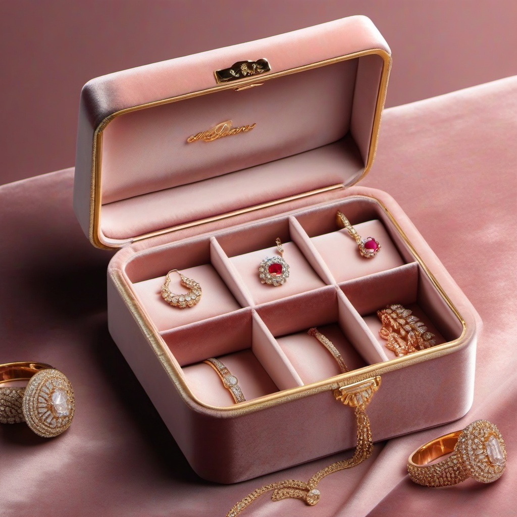 Velvet jewelry box staging top view, product photoshoot realistic background, hyper detail, high resolution