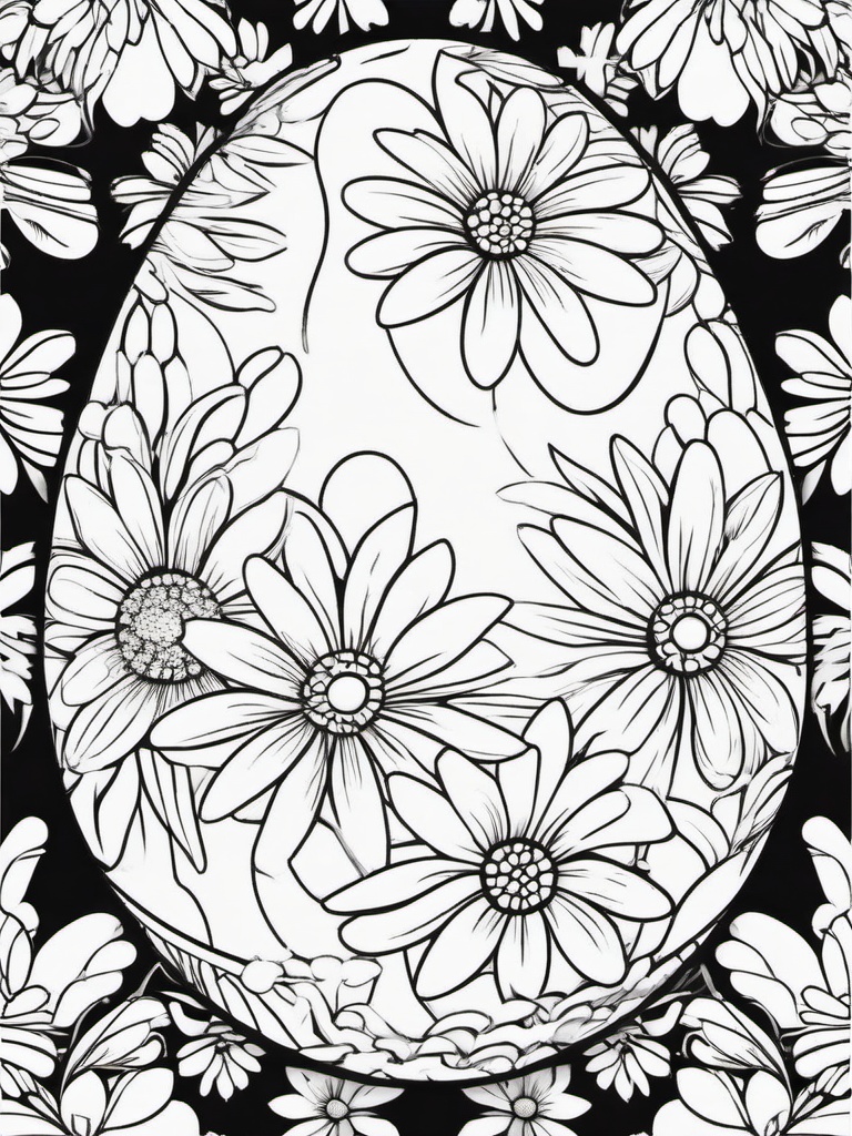 Easter Egg with Daisies Coloring Pages - Egg Decorated with Daisy Flowers  minimal black outline printable sheet, coloring page