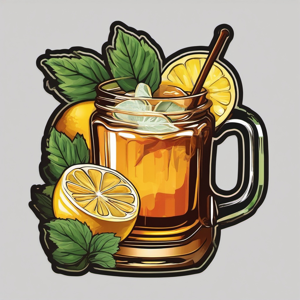 Maple Bourbon Smash sticker- Bourbon, maple syrup, lemon juice, and fresh mint, delivering a rich and autumn-inspired libation., , color sticker vector art