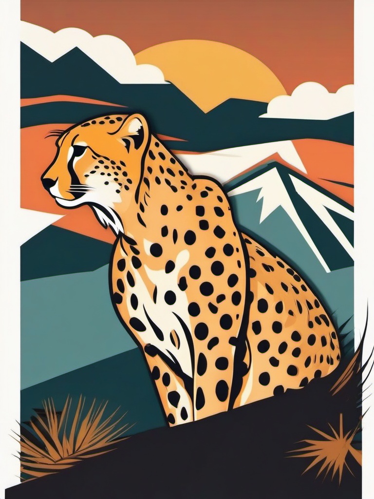 Cheetah Sticker - A swift cheetah in the wild, known for its speed. ,vector color sticker art,minimal