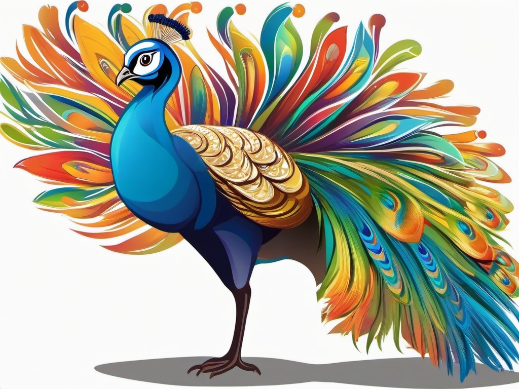 Peafowl Cartoon - Cartoon of peafowl with colorful tail spread  