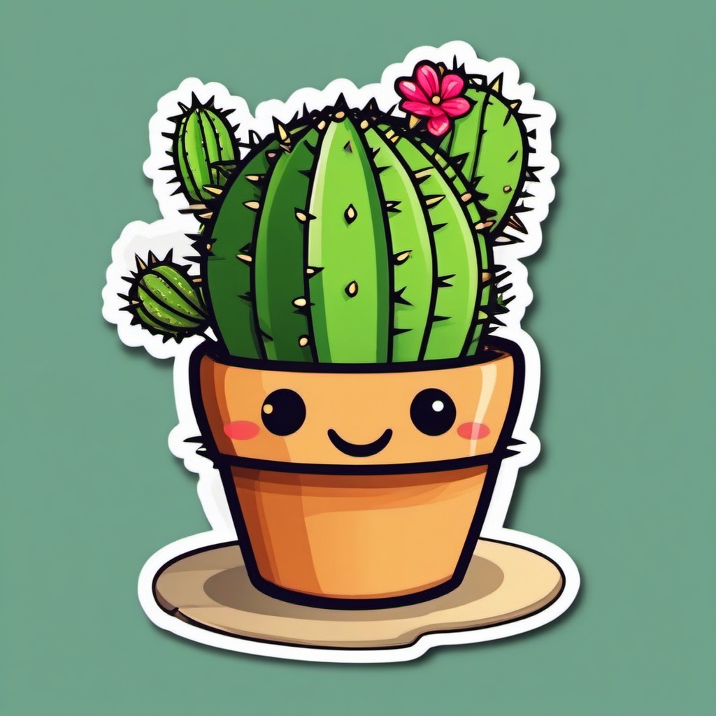 Cheerful Cactus sticker- Prickly Cuteness, , color sticker vector art