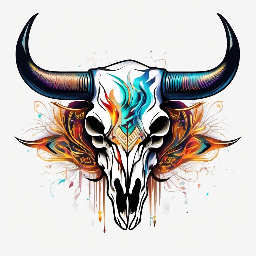 Abstract bull skull heartbeat tattoo. Rhythmic pulse of primal energy.  color tattoo design, white background