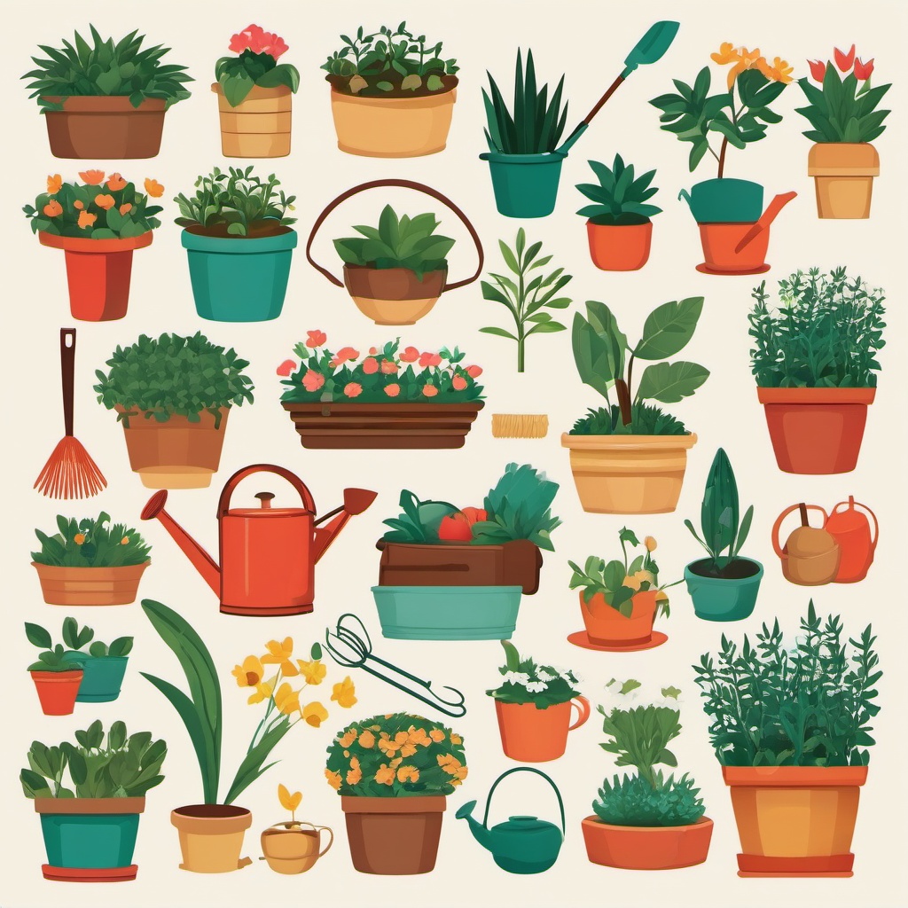 Gardener's Delight clipart - A garden filled with delights, ,vector color clipart,minimal