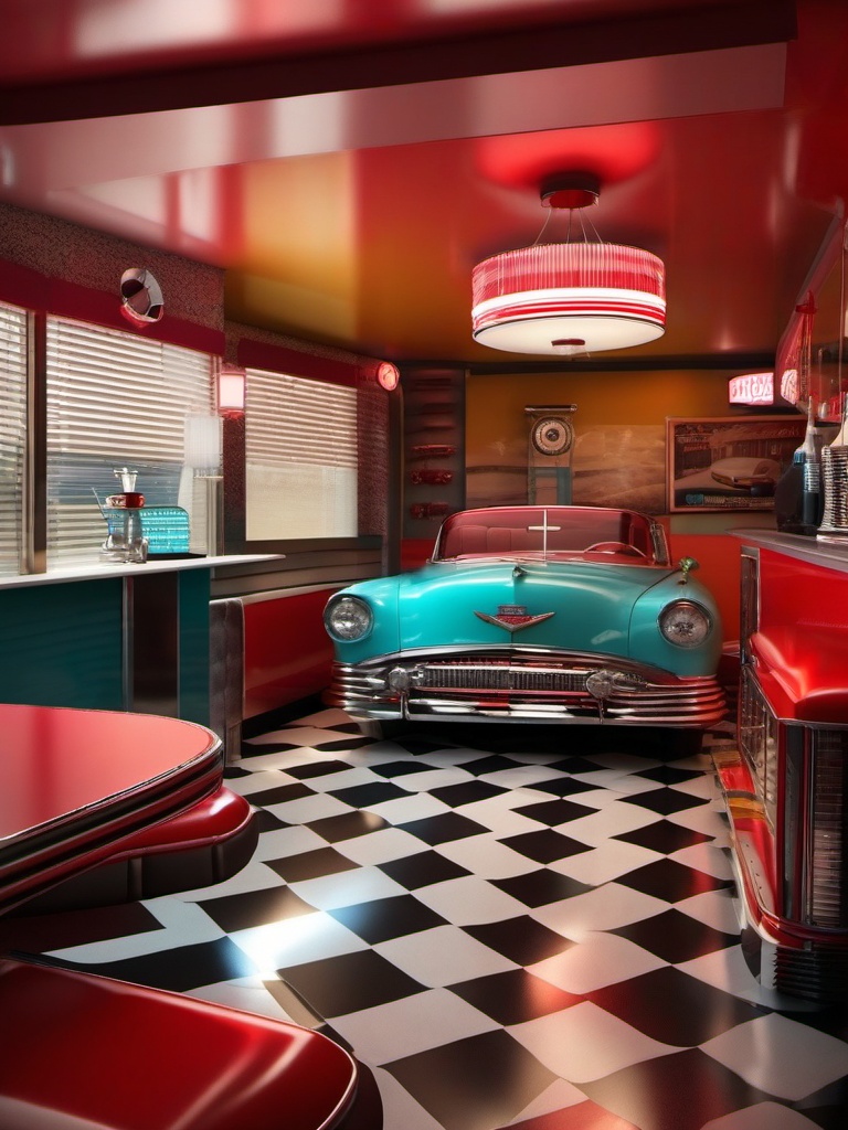 Retro Diner-Inspired Bedroom - Transform your bedroom into a retro diner-inspired space. , bedroom interior decor design ideas, multicoloured, photo realistic, hyper detail, high resolution,