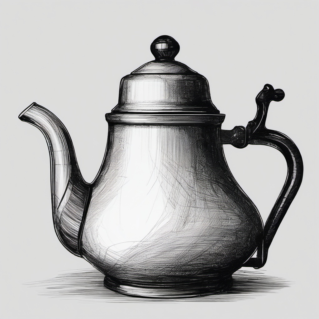 drawing of tea pot  minimal rough scribbles,doodles,black and white