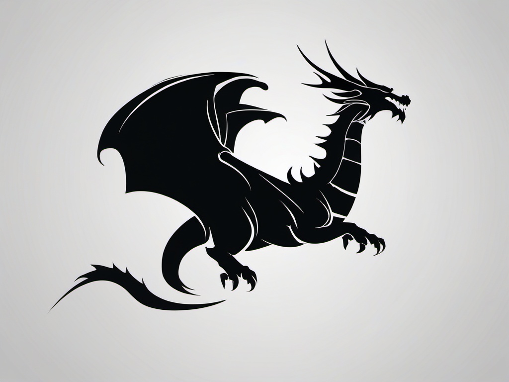 Dragon Tattoo Silhouette - Silhouetted dragon tattoo with a captivating outline.  simple color tattoo,minimalist,white background