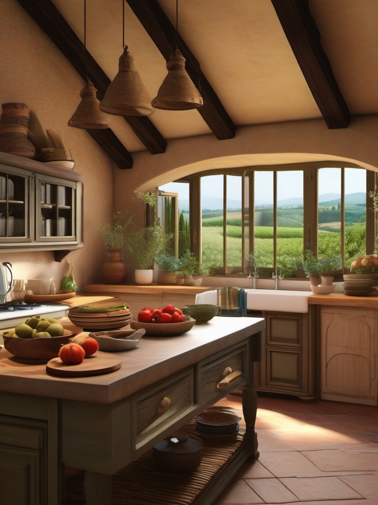 Tuscan Countryside Cooking - Transport your kitchen to the charming Tuscan countryside. , kitchen layout design ideas, multicoloured, photo realistic, hyper detail, high resolution,