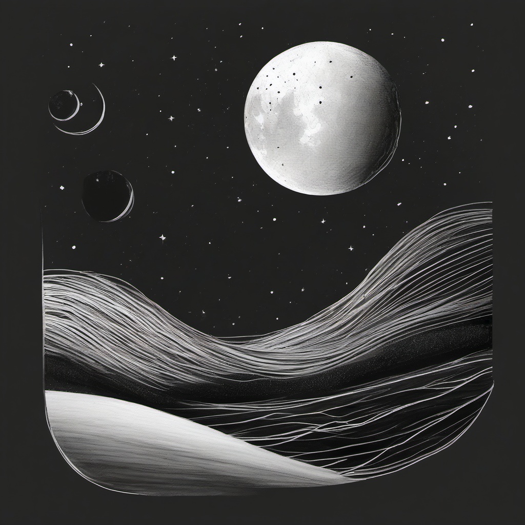 drawing of space with a moon  minimal rough sketch scribbles,doodles,black and white