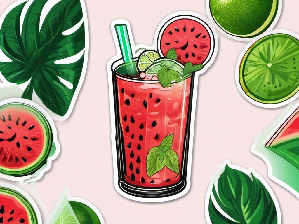 Watermelon Mint Mojito sticker- A summer sensation combining watermelon, mint, rum, lime, and soda for a refreshing sip., , color sticker vector art