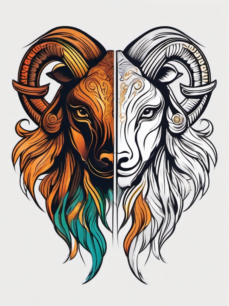 aries and virgo combined tattoo  simple vector color tattoo