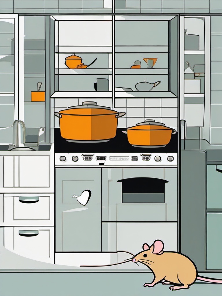 Mice clipart - mouse sneaking into a kitchen for food  color,minimalist,vector clipart