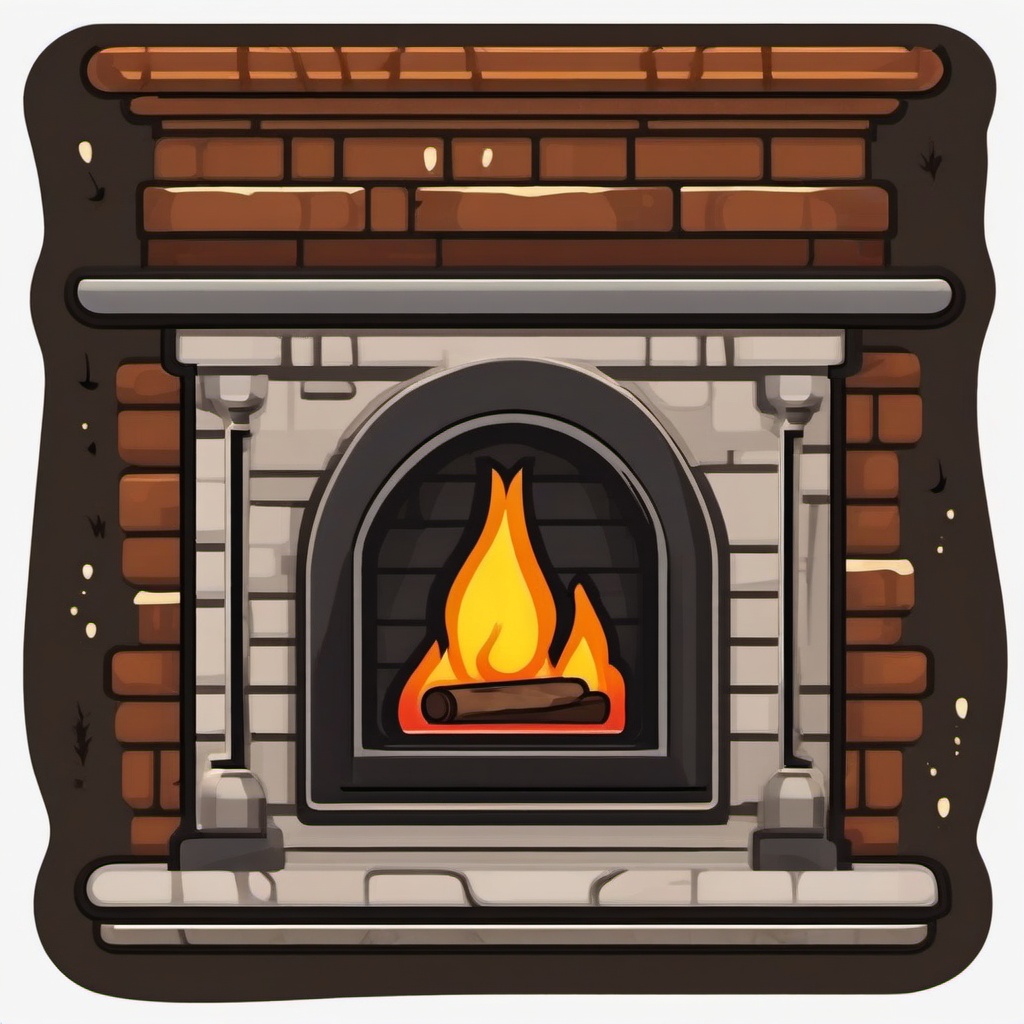 Crackling Fireplace Sticker - Cozy up to the comforting crackle of a fireplace with this warm and winter-themed sticker, , sticker vector art, minimalist design