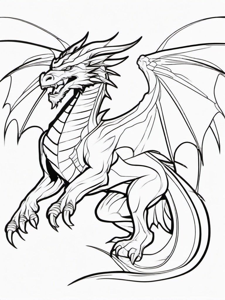 Dragon with Wings Coloring Pages - Powerful Creature with Large Wings  minimal black outline printable sheet, coloring page