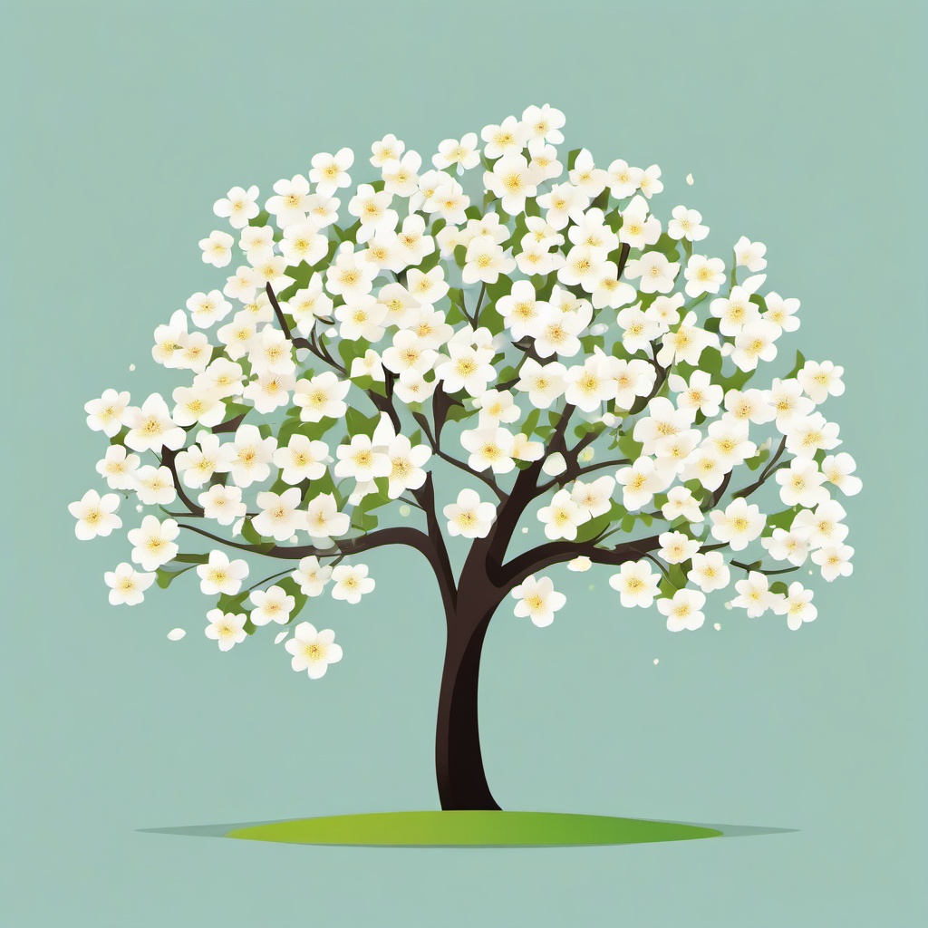 Pear Tree in Blossom Clipart - A pear tree in full bloom with white blossoms.  color vector clipart, minimal style