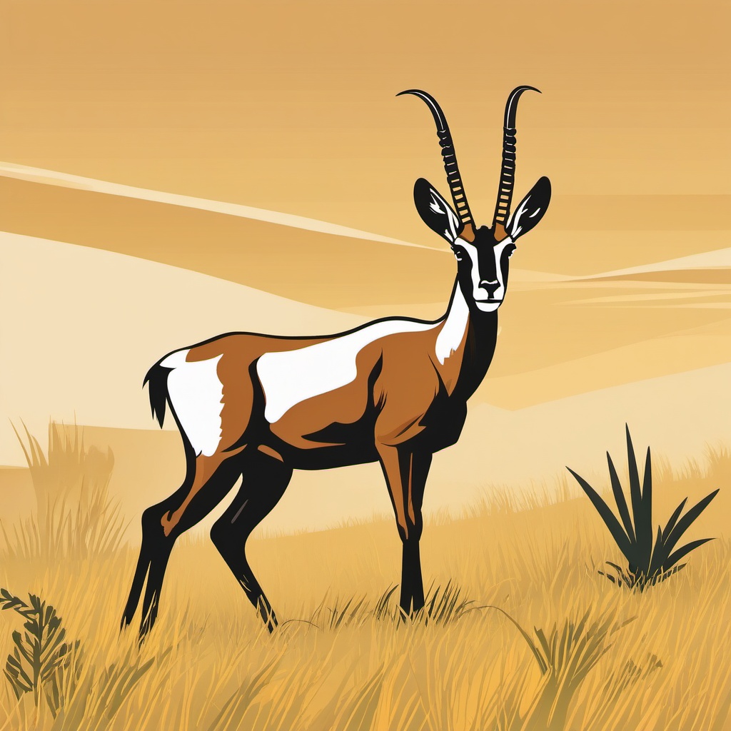 Pronghorn Locust Clip Art - A pronghorn locust in the savanna,  color vector clipart, minimal style