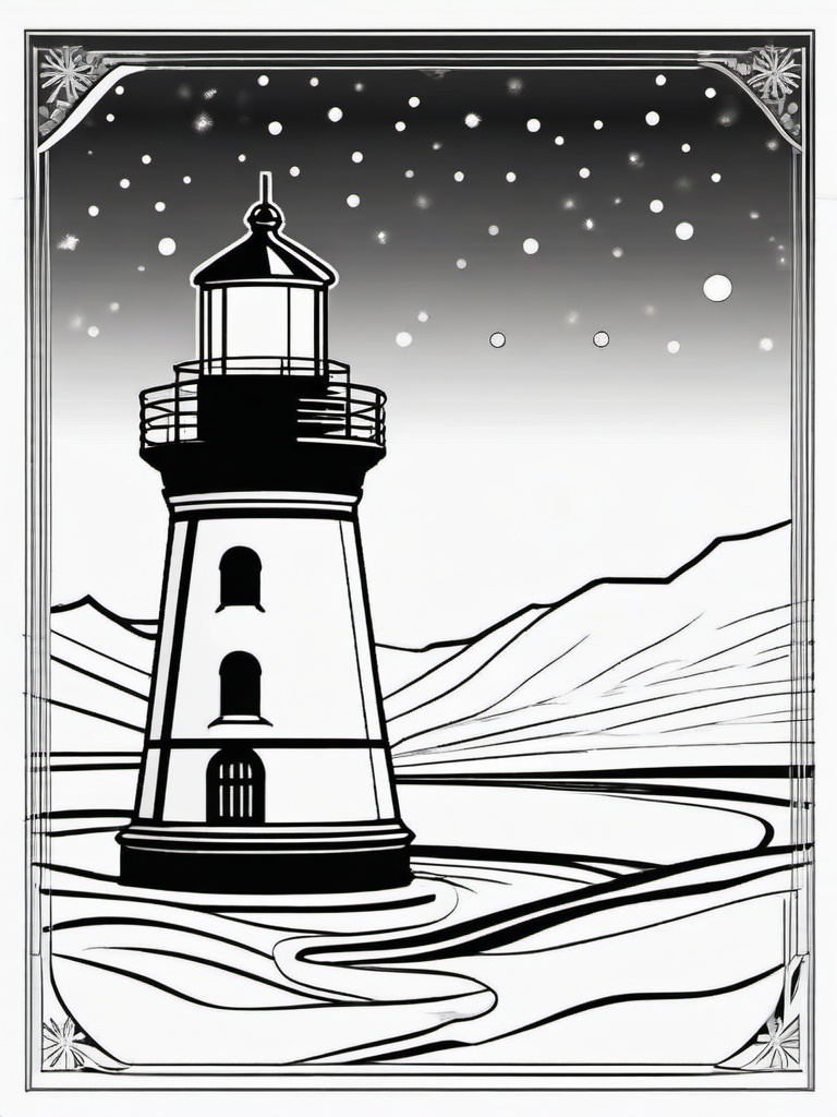 Winter Lighthouse Coloring Pages - Beacon Shining in Snowy Weather  minimal black outline printable sheet, coloring page