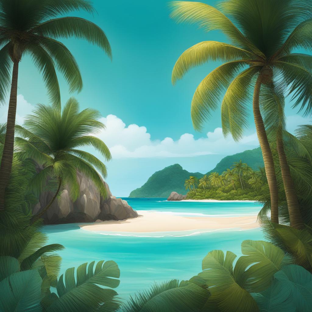 island paradise, a tropical island with pristine beaches, turquoise waters, and swaying palms. 